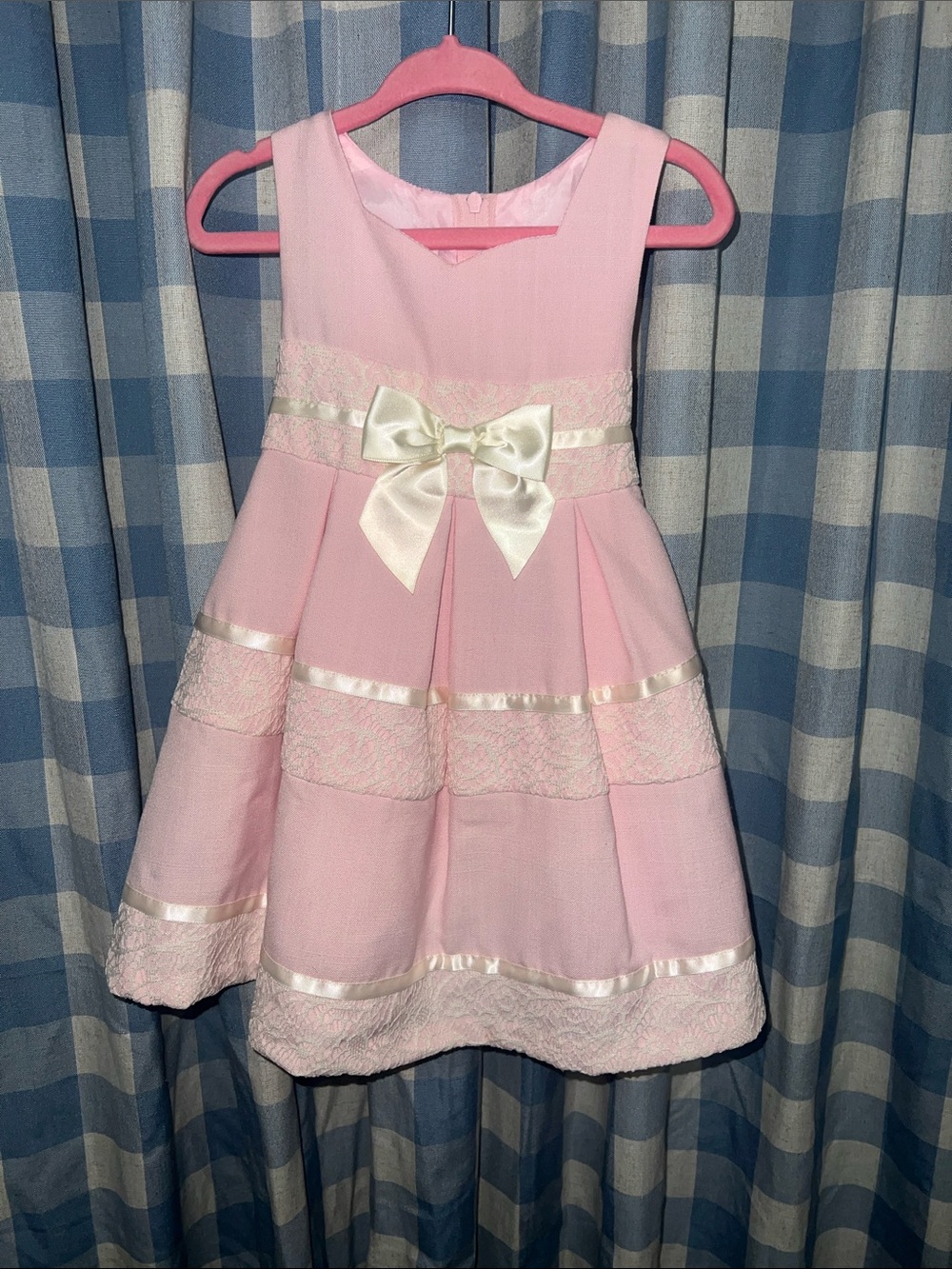 Bonnie Baby Pink Satin Bow Lace-Trim Formal Dress